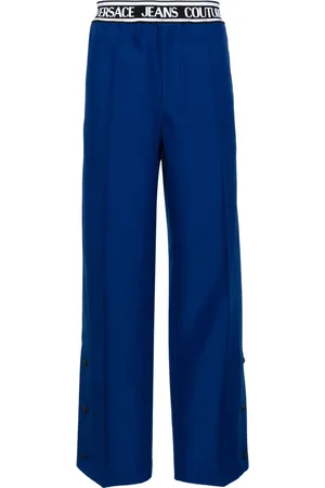 VERSACE Logo-waistband wide-leg trousers