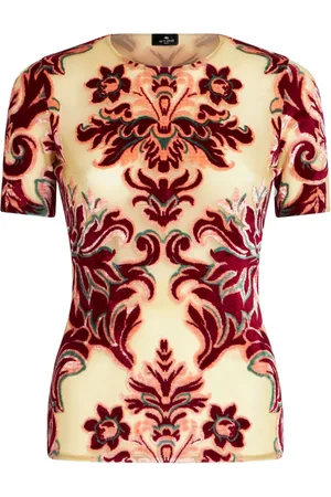 Etro Patterned-jacquard tulle T-shirt