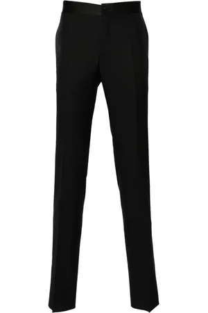 CANALI Satin-trim wool tailored trousers