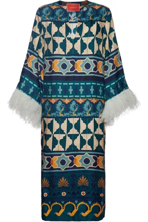 La DoubleJ The Kaftan feather-trim dress
