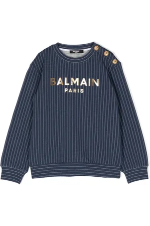 Balmain Pinstriped logo-print sweatshirt