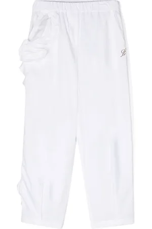 MISS BLUMARINE Floral-appliqué cotton trousers