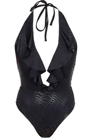Pinko Warped-print ruffled swimsuit