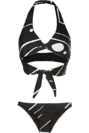 Adriana Degreas Déco striped halterneck bikini