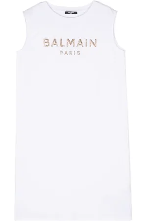 Balmain Kids bow-detail cotton minidress - White