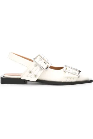 Ganni Buckled pointed-toe ballerina shoes