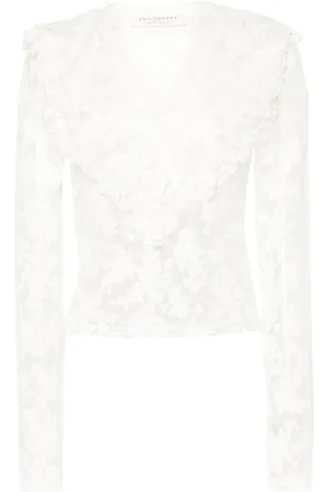 Serafini Floral-devoré semi-sheer blouse