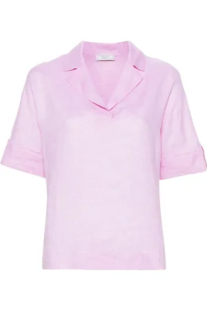 PESERICO SIGN Notched-collar linen T-shirt
