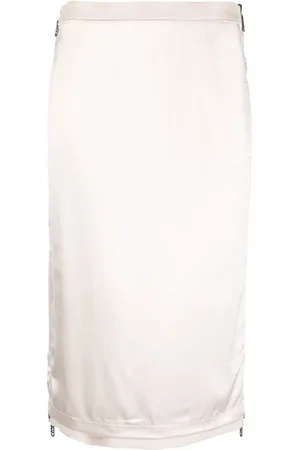 Fendi Satin-finish gabardine midi skirt