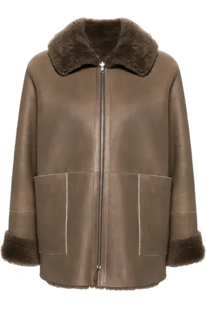 LISKA Spread-collar leather coat