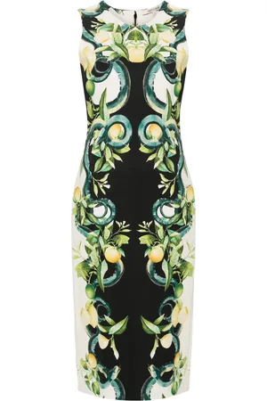 Roberto Cavalli Lemon-print crepe midi dress