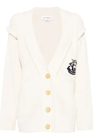 Victoria Beckham Logo-embroidered ribbed-knit cardigan