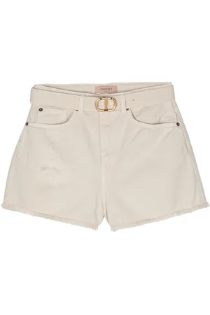 Twin-Set Frayed belted denim shorts