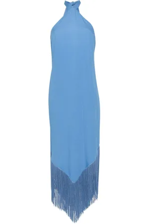 Taller Marmo halterneck fringed asymmetric dress - Blue
