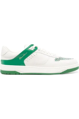 santoni Check pattern-detail leather sneakers