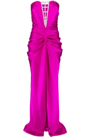 Ana Radu Rhinestone-embellished draped satin gown
