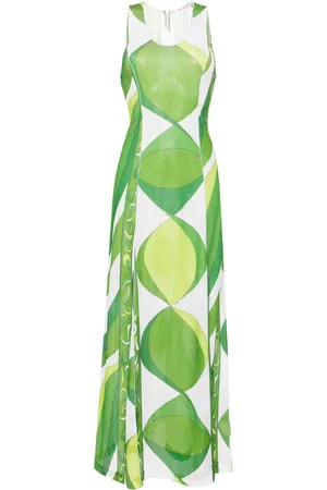 Puccini Flared mesh maxi dress
