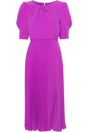 Peserico pleat-detail linen midi dress - Purple