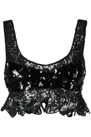Cynthia Rowley Floral-lace sequinned tank top