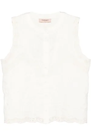 Twin-Set Floral-embroidered cotton blouse