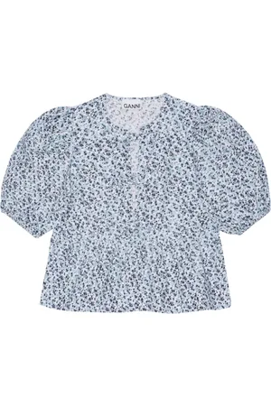 Ganni Floral-print short-sleeve blouse