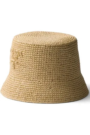 Prada Braided raffia logo bucket hat