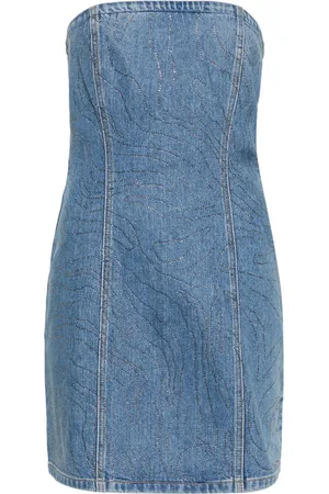 ROTATE Crystal-embellished denim mini dress