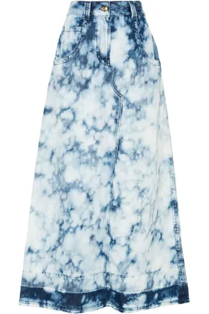 Palm Angels Acid-wash midi denim skirt