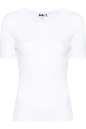 Ganni Logo-embroidered ribbed T-shirt