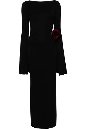 MANURI Floral-appliqué jersey maxi dress
