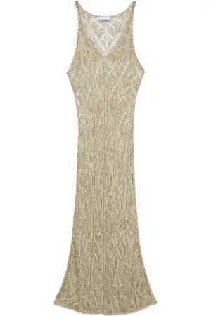 Ganni Metallic open-knit maxi dress