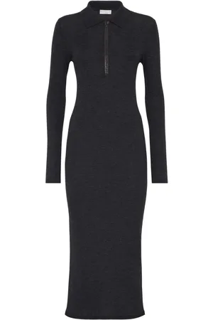 Brunello Cucinelli Monili-trim ribbed midi dress