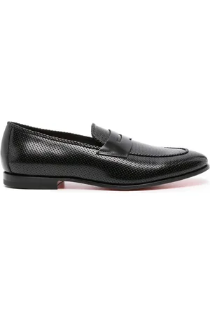 santoni Perforated leather penny loafers