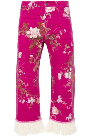 PIERRE-LOUIS MASCIA Fringed floral tapered jeans