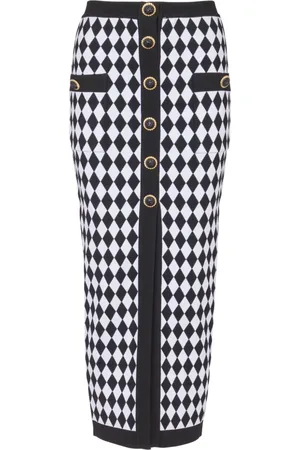 Balmain Diamond-intarsia knitted midi skirt