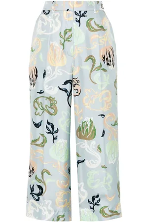 Lanvin Graphic-print silk cropped trousers