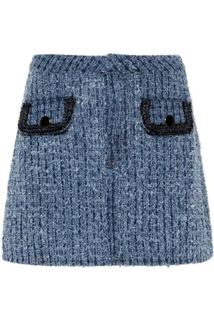 Self-Portrait Ripped denim mini skirt