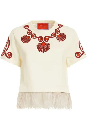 La DoubleJ La Scalla feather-trim T-shirt