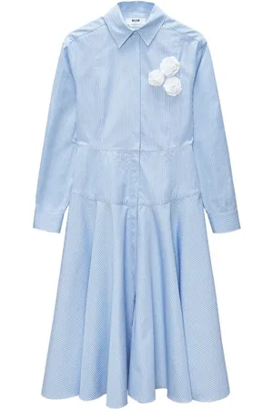 Msgm Striped floral-appliqué midi dress