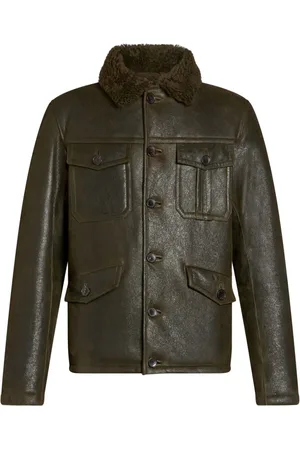 Etro Shearling-collar leather jacket