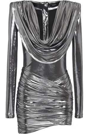 Balmain Cowl-neck lamé mini dress
