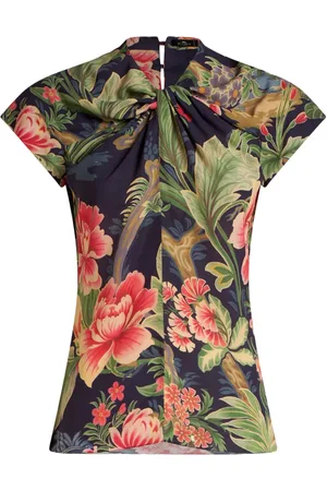 Etro Floral-print twist-neck crepe top