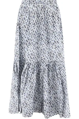 Ganni Floral-print organic-cotton flounce maxi skirt