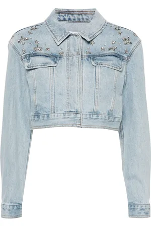 Self-Portrait Crystal-embellished denim jacket
