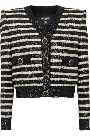 Balmain Striped sequinned jacket