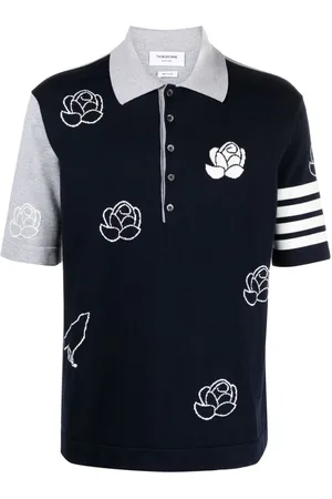 Thom Browne Floral intarsia-knit cotton polo shirt