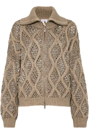 Brunello Cucinelli Zipped open-knit cardigan