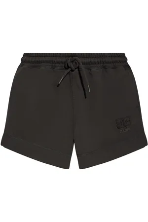 Ganni Logo-embroidered organic cotton track shorts