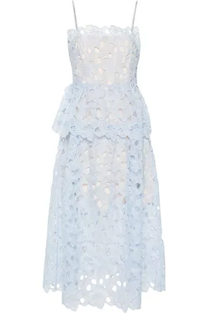 Self-Portrait Floral-embroidered cotton midi dress