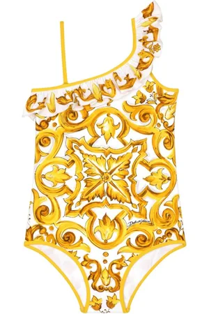 Dolce & Gabbana Majolica-print ruffled swimsuit